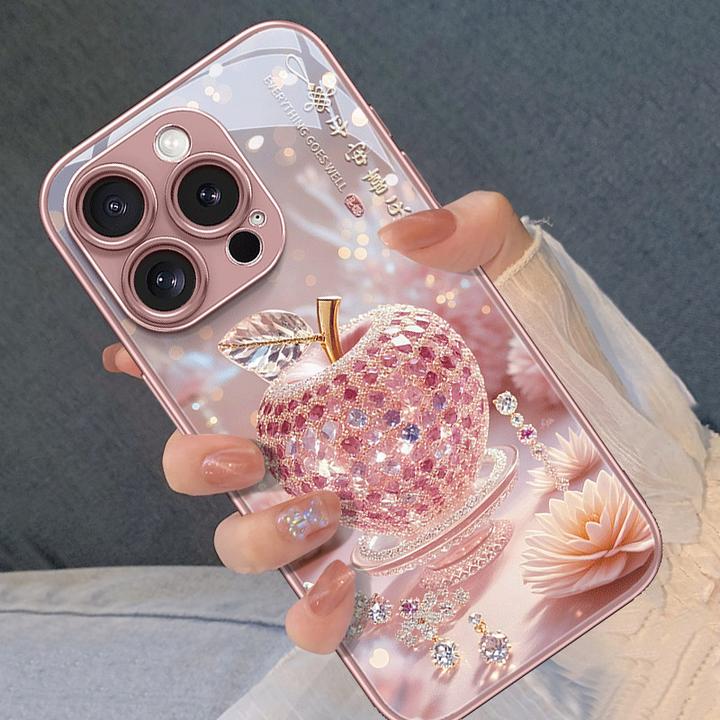 水晶苹果适用苹果17pro新款网红手机壳iphone17玻璃15防摔17air16