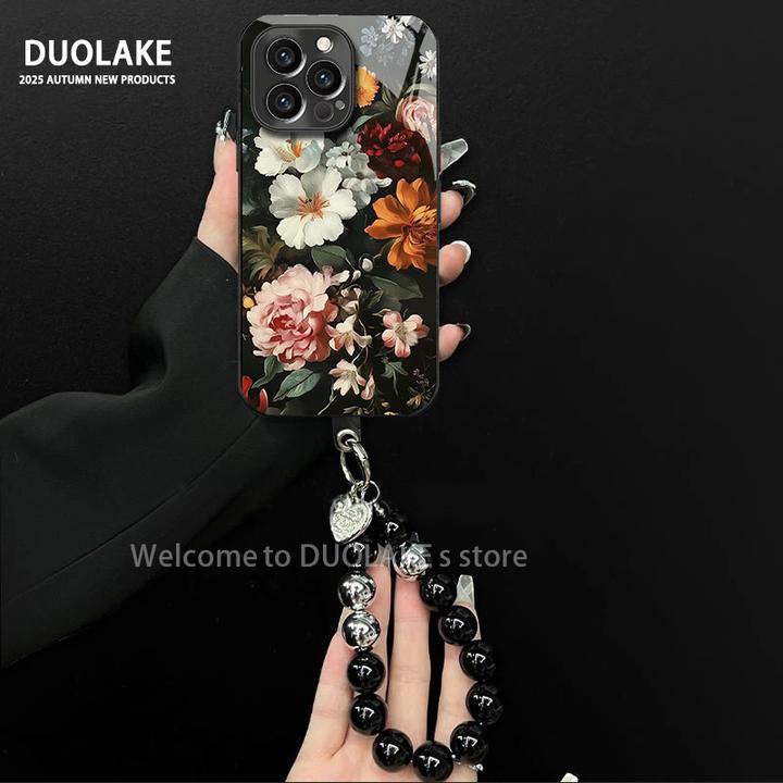 油画花适用苹果vivo华为oppo小米iPhone17电镀玻璃防摔手机壳女款