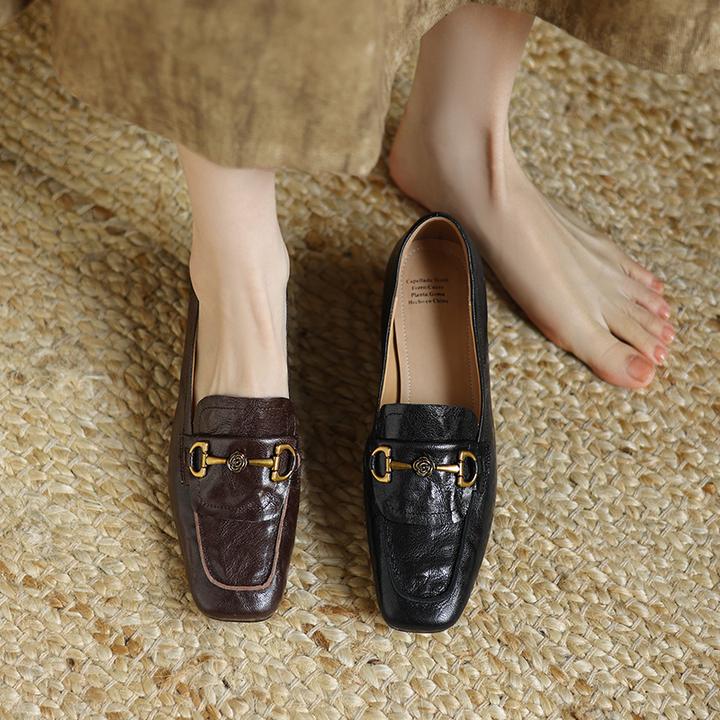 3CM，头层羊皮英伦风女单鞋粗跟方头乐福鞋复古女方英伦风羊皮乐福