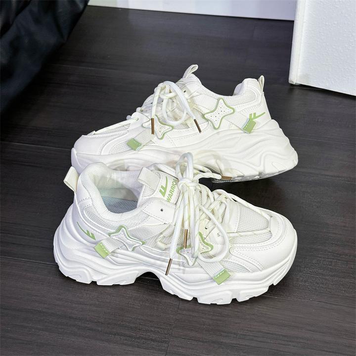 Warrior/回力白绿星星女鞋款新款少女心网面透气百搭老爹鞋子女生
