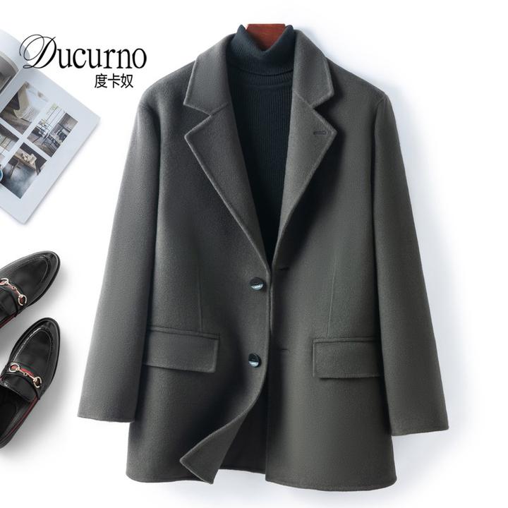 韩版西装领毛呢外套女装秋冬季新款中长款小个子显瘦气质双面大衣