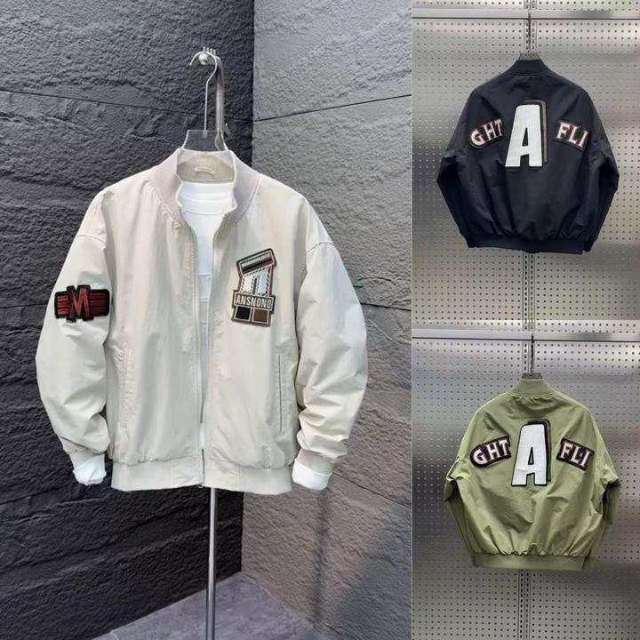 春秋季新款字母刺绣立领外套男士休闲百搭高级设计感青年飞行夹克