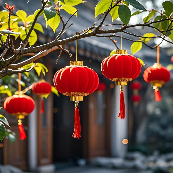 小红灯笼挂饰2025新款新年春节大门口植绒过年喜庆绿植装