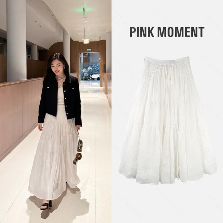 PM王囡囡 白色苎麻腰部褶皱半身长裙 ND1B1287