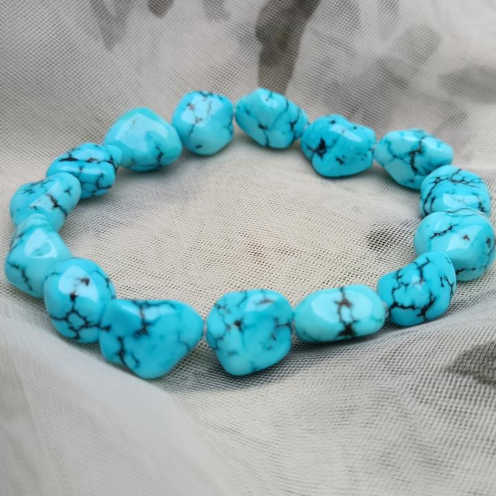 中秋礼物新品，原矿绿松石，溢水洞子沟高蓝随形手串