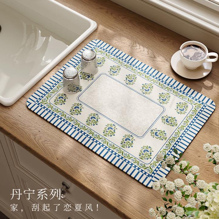 范居丹宁沥水垫厨房台面餐具控水吸水速干水龙头吧台耐高温隔热垫