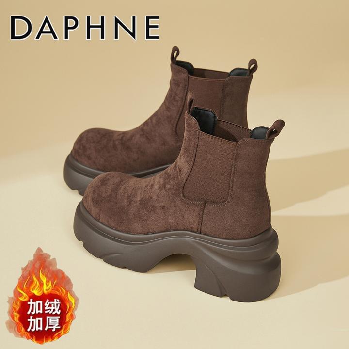 达芙妮气质切尔西靴粗跟马丁靴女2025秋冬新款加绒短靴百搭时装靴
