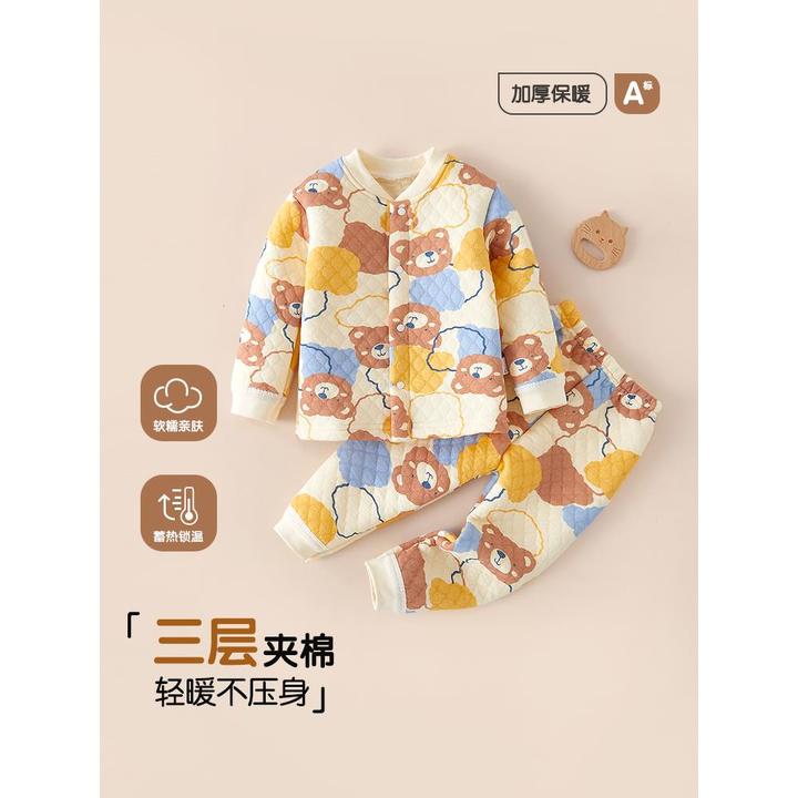 宝宝秋衣秋裤套装保暖分体秋冬季长袖衣服新生婴儿童三层夹2025秋