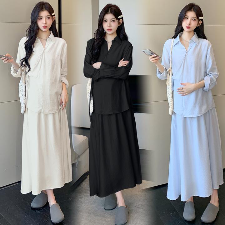 秋装新款孕妇装新中式衬衫上衣搭配薄款舒适半身裙孕妇套装两件套