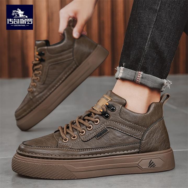 传奇保罗马丁靴男高帮秋季新款复古英伦风男士休闲短靴防水皮靴子