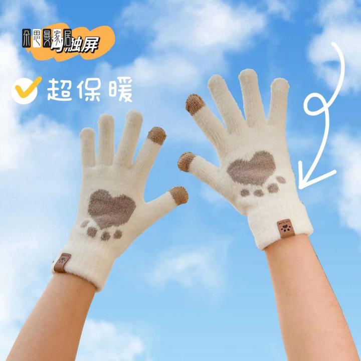 朵思曼毛绒手套冬天保暖可爱女冬季防寒加绒加厚韩版骑行触屏针织