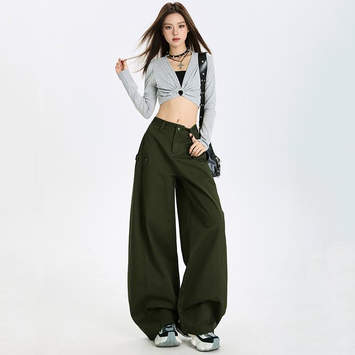 2331美式复古辣妹高腰气球弯刀裤裤2025秋季新款百搭显瘦垂感辣妹