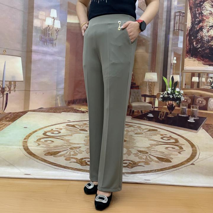 高档  3个颜色 直筒女裤高腰夏季薄款不出褶不起球松紧腰弹力长裤