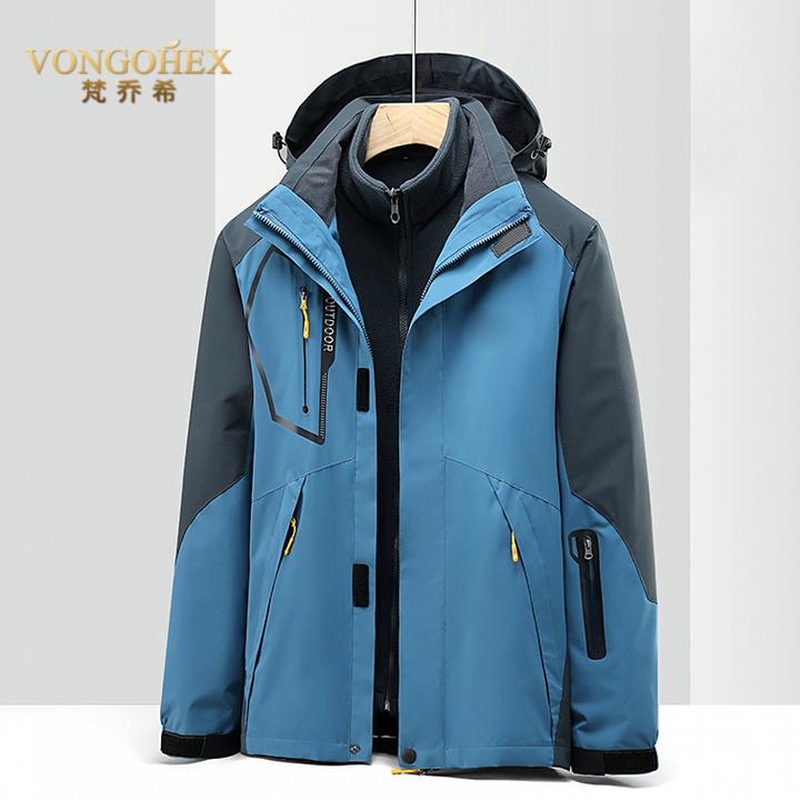 VONGOHEX户外三合一冲锋衣男女秋冬季加绒加厚防风防水保暖登山服