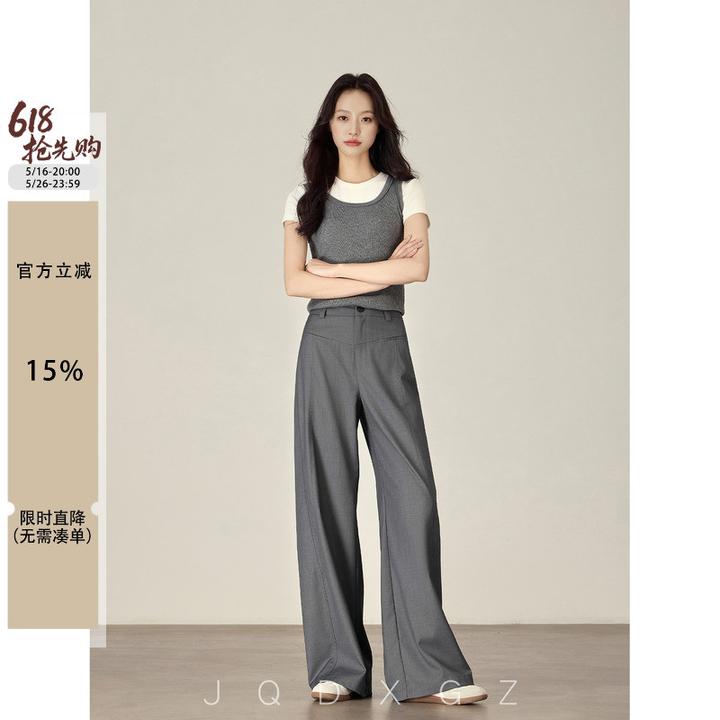 崛起的小个子灰色高级感西裤女夏2025新款垂感直筒宽松阔腿休闲裤