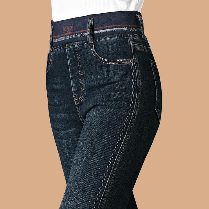 微喇牛仔裤女士2025春秋季新款松紧腰弹力高腰直筒喇叭裤春秋裤子