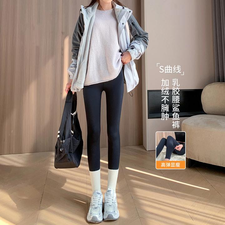 黑色加绒鲨鱼裤女秋冬外穿2025新款高腰收腹提臀健美瑜伽打底裤子