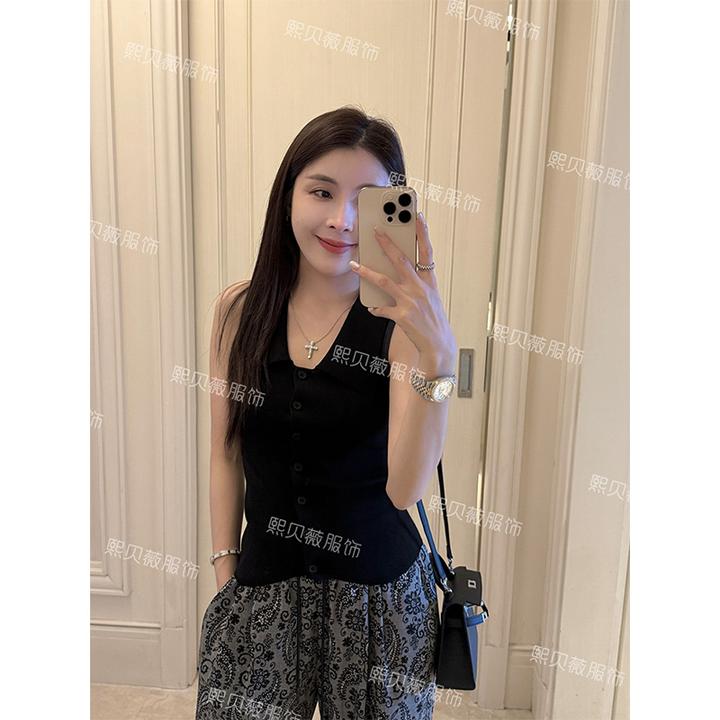 熙贝薇6 欧货侧边褶皱夏季女士纯色时髦高级感无袖内搭背心 G5086