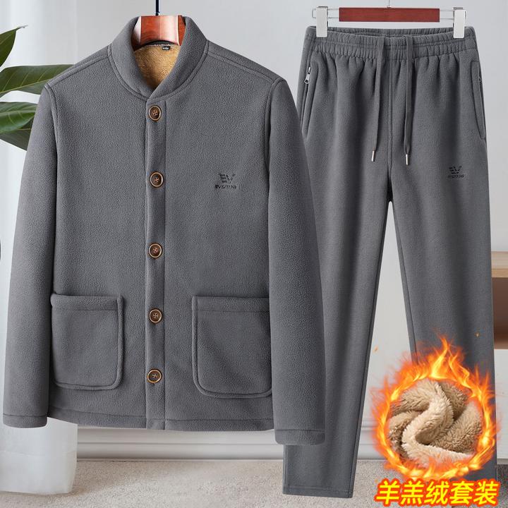 老爷车 爸爸卫衣套装摇粒绒外套男冬季加绒加厚棉衣爷爷保暖棉服