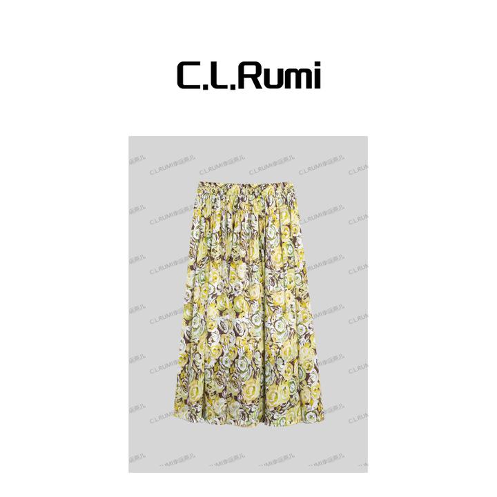【Rumi时装】“欢喜”25夏桑蚕丝印花松紧腰气质中长半身裙6787bq