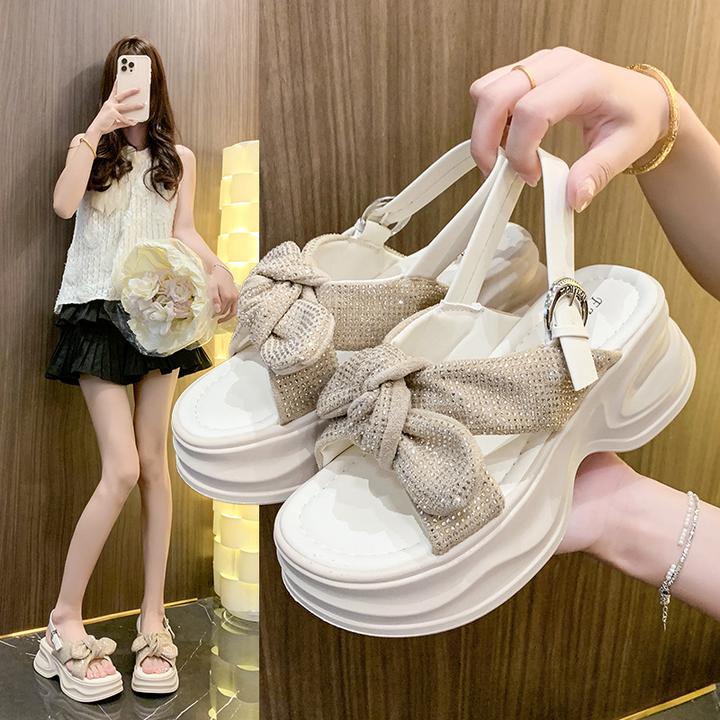 水钻厚底凉鞋女2025春季新款高级感气质配裙子凉拖鞋海边沙滩拖鞋