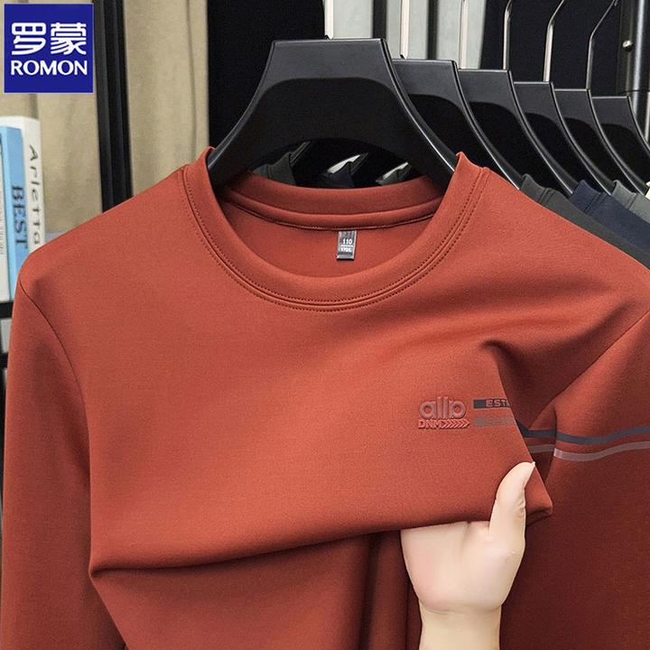 Romon/罗蒙男士卫衣春秋潮流新款商务休闲圆领长袖t恤上衣打底衫