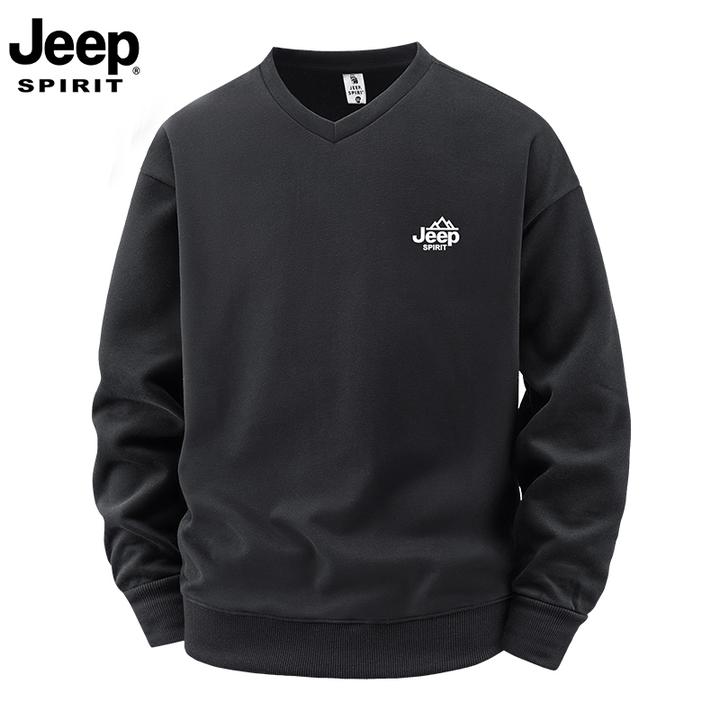 JEEPT恤打底刺绣长袖保暖水洗宽松型透气卫衣潮流运动圆领秋冬季