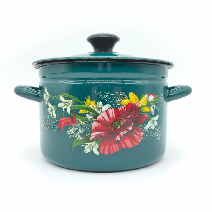 俄罗斯原装进口怀旧复古3升搪瓷柱形锅 汤锅 炖锅 储物 加厚