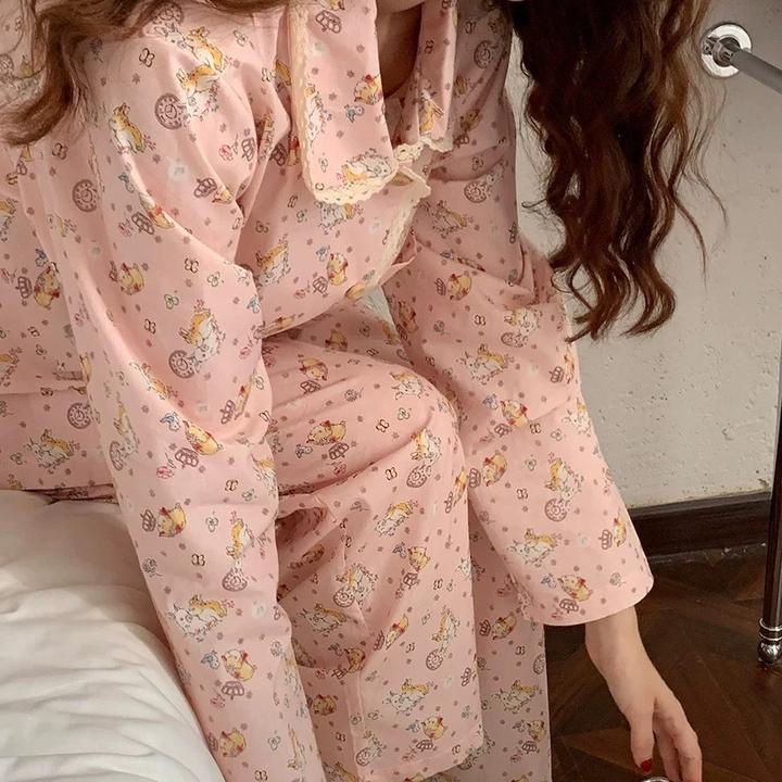 睡个好觉 蕾丝花边套装 2025早春新款全棉家居服睡衣套装长袖长裤