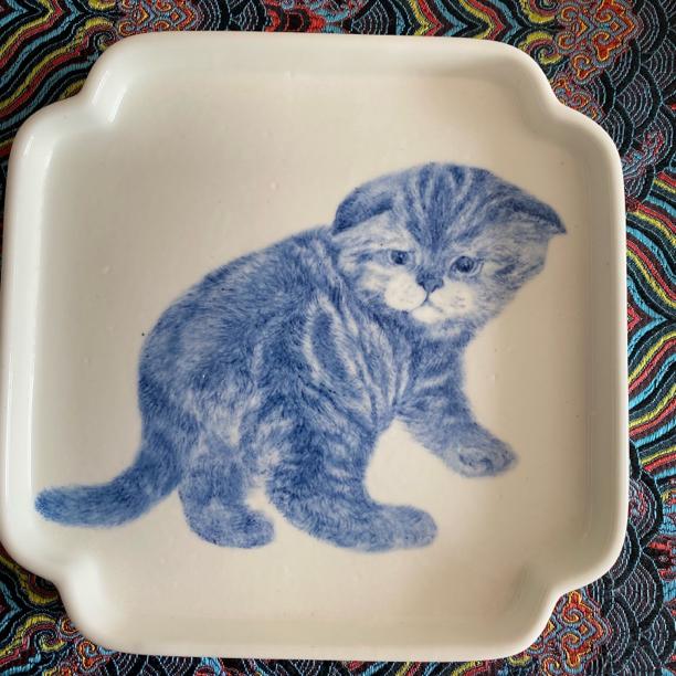 边长17.2厘米微瑕手绘猫咪画面壶承家用