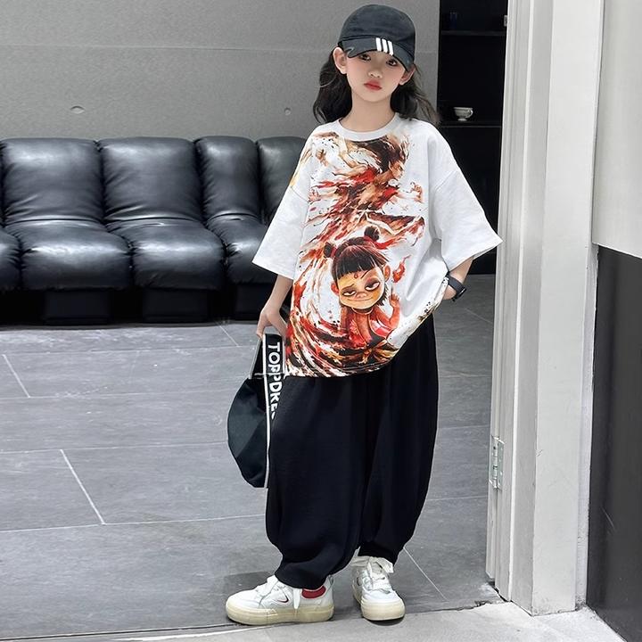 女童独特漂亮短袖儿童哪吒同款T恤夏季2025新款薄款小女孩夏装潮