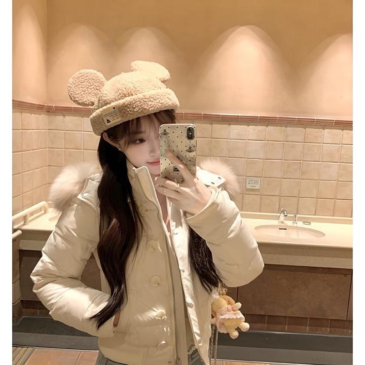 网红同款芬兰雪境纯色连帽大毛领棉袄学生休闲加厚外套棉服冬季