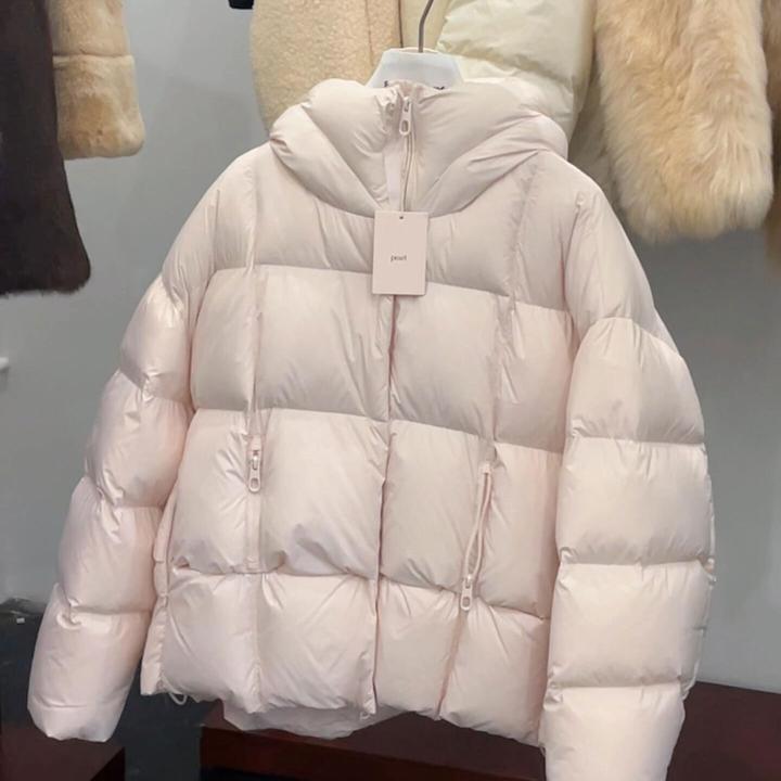 韩系简约高级感粉色连帽棉服女款2025巨好看的冬装面包服保暖外套