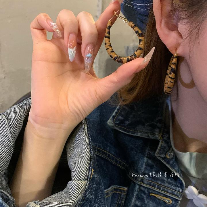 铜合金耳饰  复古美拉德豹纹耳环气质夸张水滴圈圈耳环轻奢耳钉女