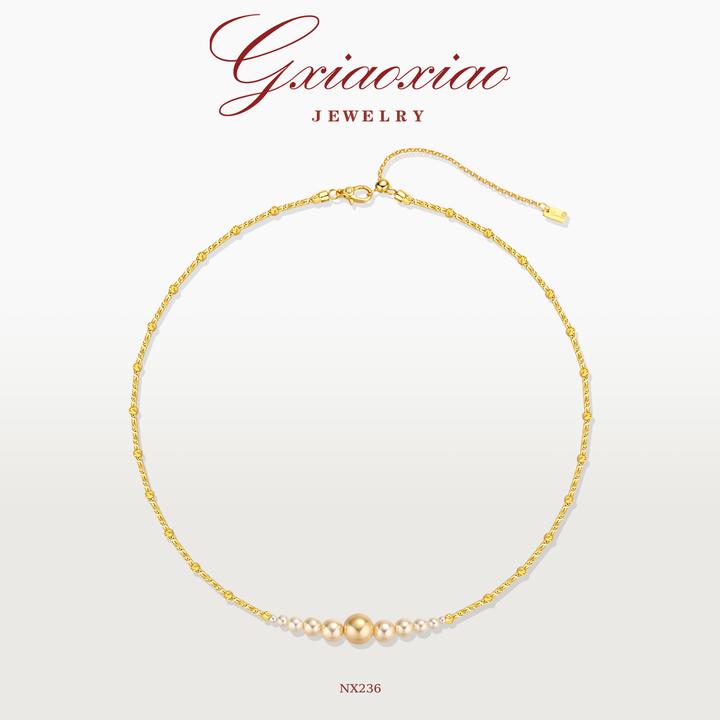 G XIAOXIAO 镀K金 气质法式高级百搭渐变大小珠子锁骨项链 NX236