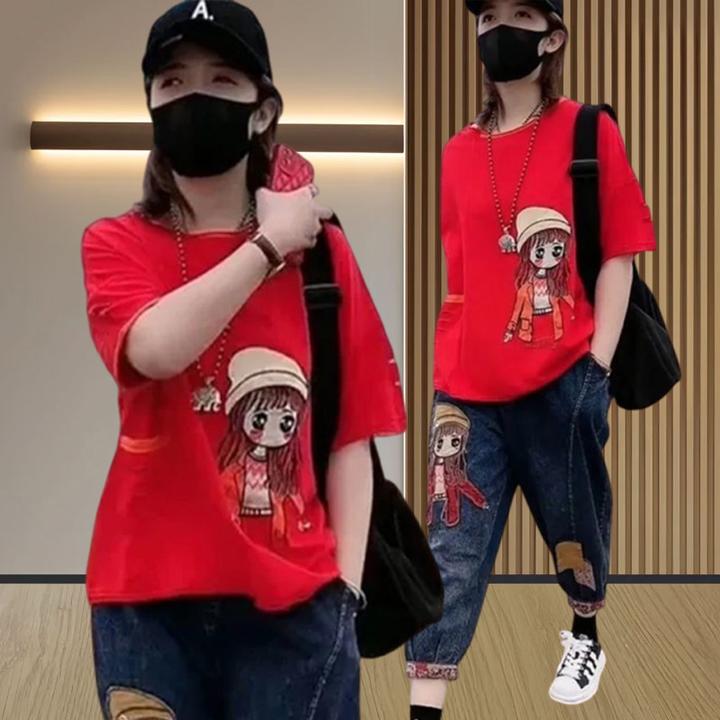 小众设计图案休闲套装女2025夏季新款松弛感穿搭上衣裤子两件套女