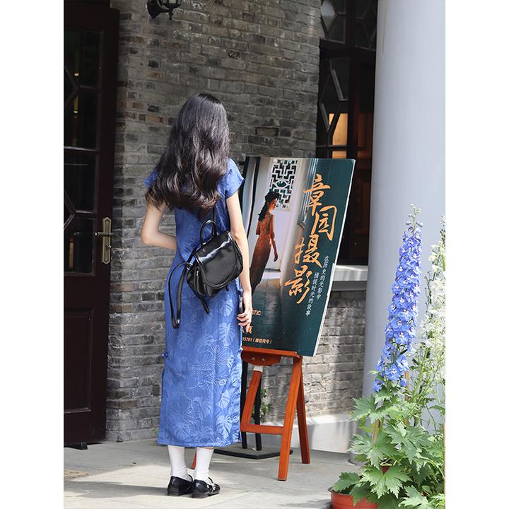 因蓝古法旗袍2025新款年轻款少女日常蓝色民国风复古优雅夏季宽松