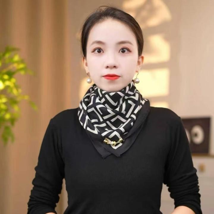 2025新款秋冬保暖复古时尚丝巾磁吸扣小方巾围脖披肩围巾女款爆款