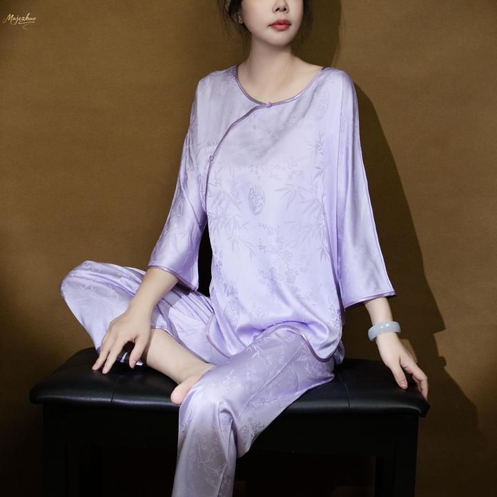 国风中式真丝睡衣女春秋季中国风高级感高端桑蚕丝奢华丝绸家居服