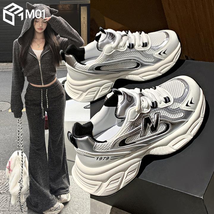 M01厚底老爹鞋女2025春秋新款小个子增高透气休闲网面小众运动鞋