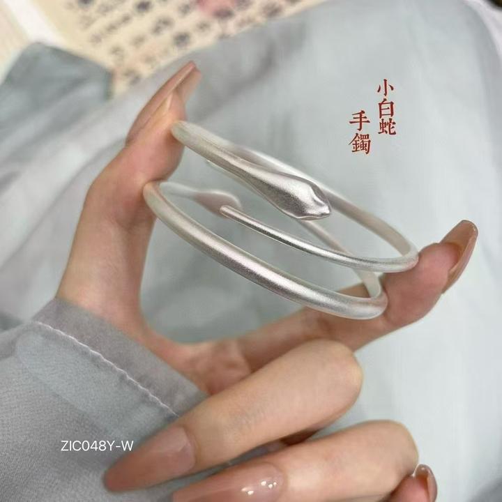 足银手镯 足银9999古法小白蛇开口手镯女高级感冷淡风灵蛇实心银