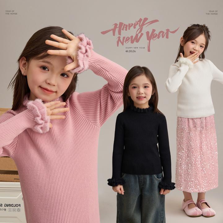 【伊人】女童毛绒木耳边打底毛衣 9327D