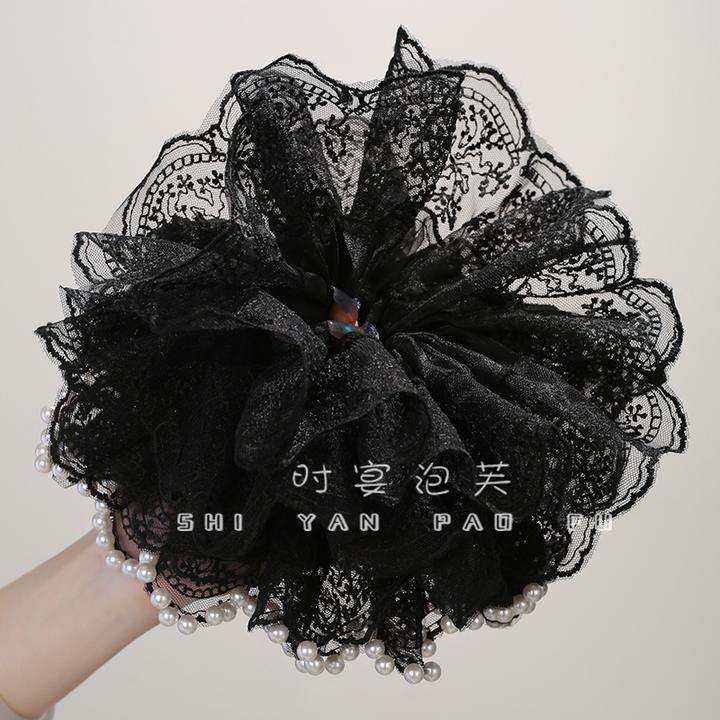 鸢尾花涧蕾丝赫本发圈重工法式浪漫刺绣头饰温柔百搭优雅超仙发饰