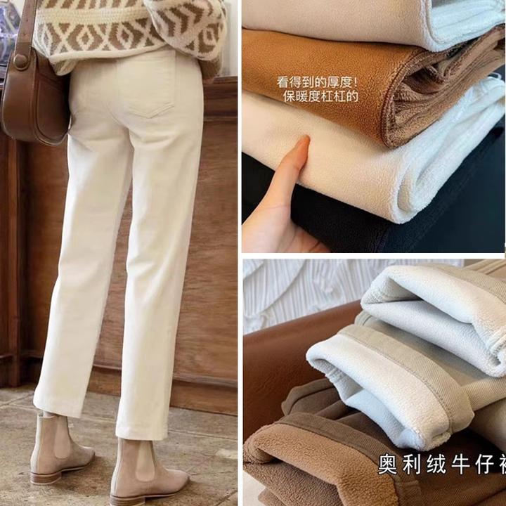 孕妇牛仔裤秋冬季加绒托腹弹力直筒显瘦百搭烟管裤小个子九分裤