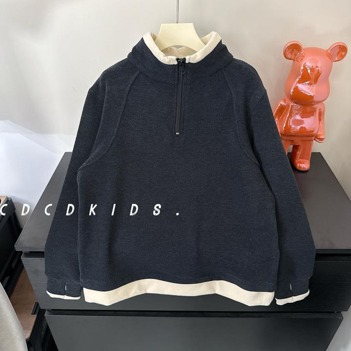 川度33278儿童假两件打底衫秋冬装百搭拉链上衣男女童拼接长袖T恤