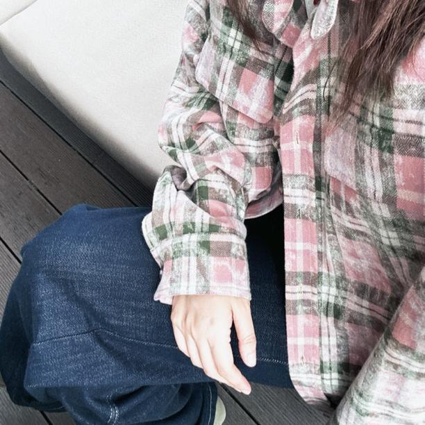 春秋中性款男女同款印花长袖格子衬衫