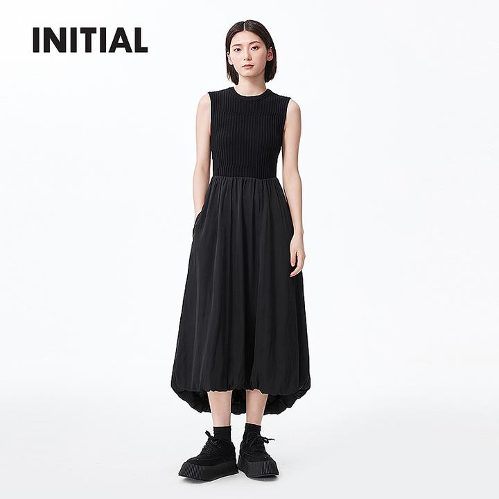INITIAL25秋季新款圆领无袖花苞针织泡泡连衣裙女25FDNFLMXX062