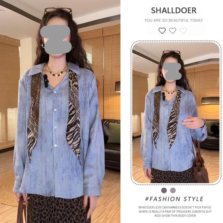 法式老钱风晕染长袖衬衫女2026春秋新款衬衣宽松显瘦百搭打底上衣