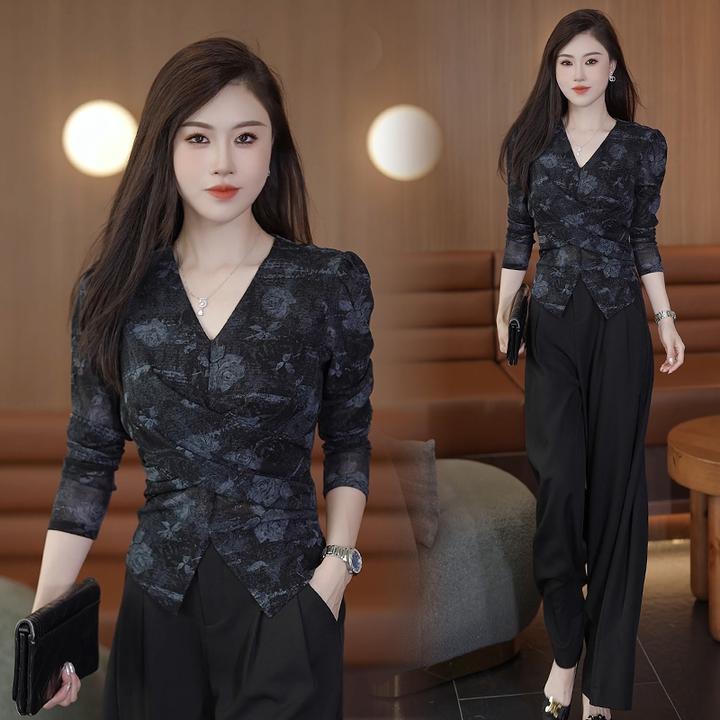 气质V领打底上衣女2025秋款修身显瘦微透薄款长袖百搭洋气小衫潮