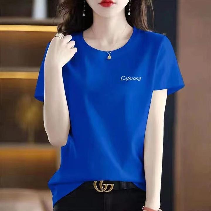 2025新款优质棉灰色t恤女宽松夏季显瘦简单百搭圆领大码休闲半袖